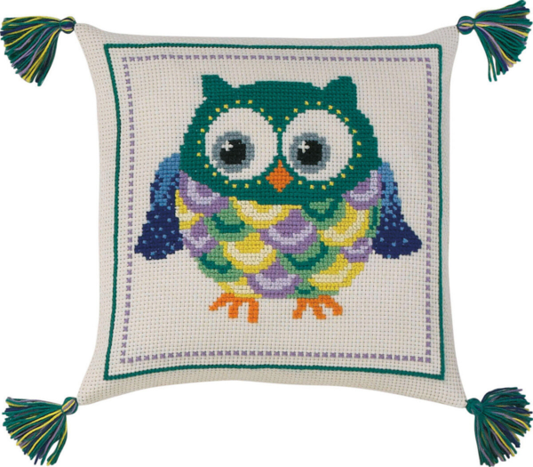 Borduurpakket Kinderkussen uil 30 x 30 cm