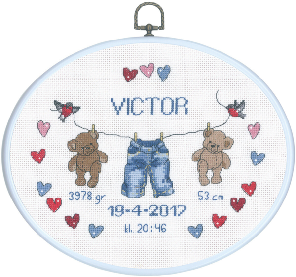 Kit de broderie Tableau de baptême Victor M/R 20 x 26 cm