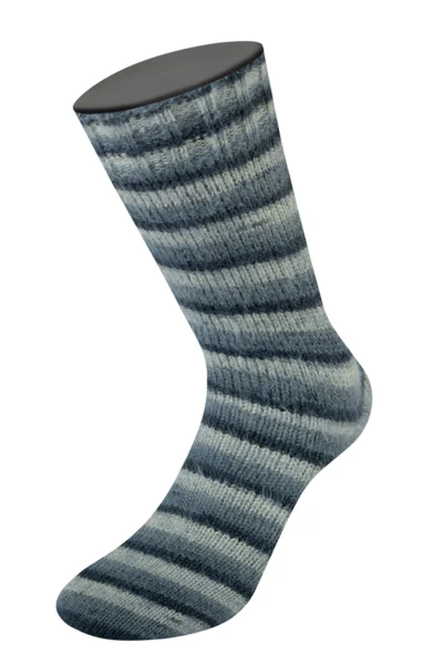Lana Grossa Cosy Socks Soft Stripes 104 Anthracite/gris foncé/gris souris/gris clair