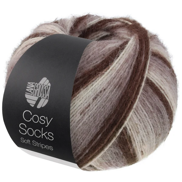 Lana Grossa Cosy Socks Soft Stripes 103 Moka/gris brun/beige/crème