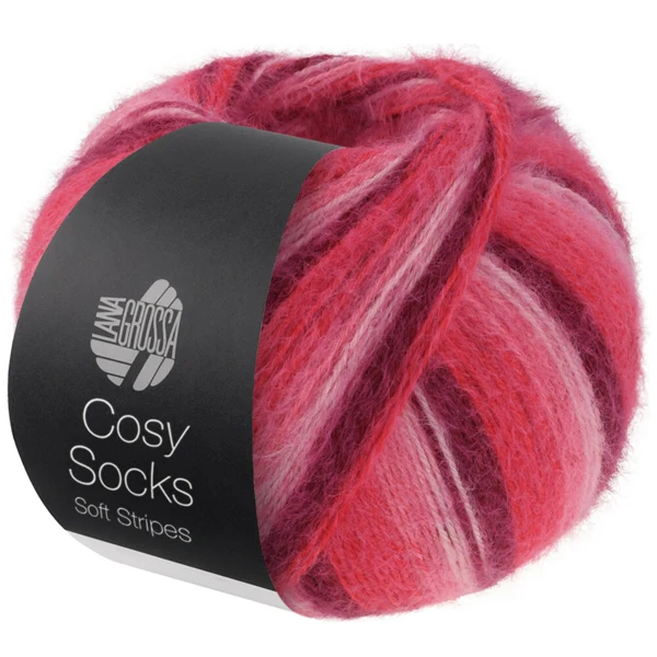 Lana Grossa Cosy Socks Soft Stripes 105 Bordeaux/rose/framboise/pink