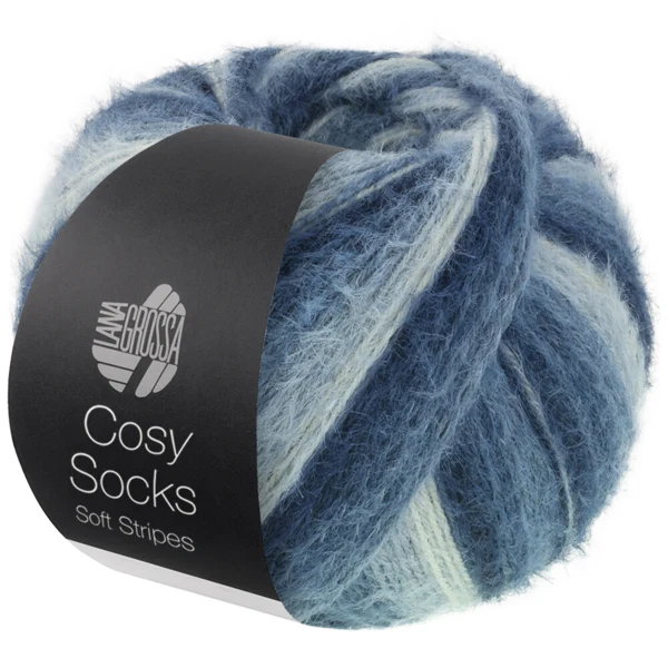 Lana Grossa Cosy Socks Soft Stripes 106 Noir bleu/gris bleu/bleu fumé/bleu blanc