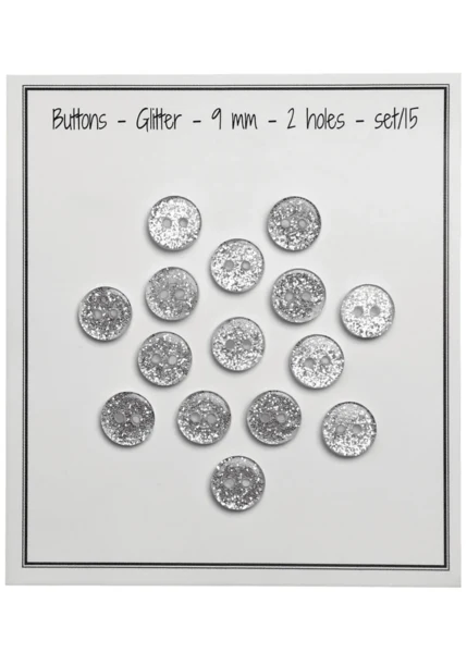 Go Handmade Glitterknopen 9 mm Zilver