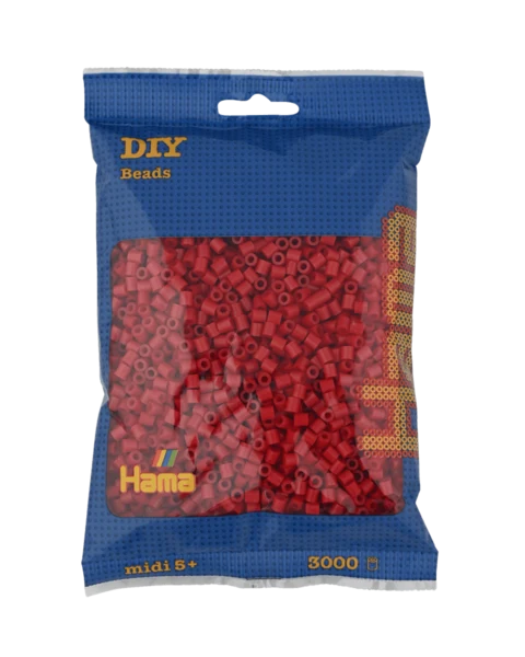 Perles Hama Midi, Couleur unie, 3000 pcs 201-22 Rouge foncé