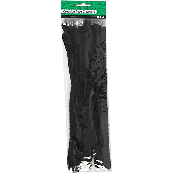 Chenille, 15mm, 30cm, 15stk Sort