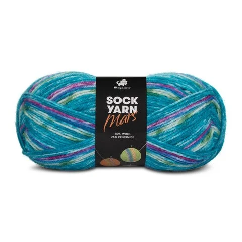 Mayflower Sock Yarn Universe Mars 05 Bleu cobalt/Blanc/Rose/Vert/Bleu pétrole