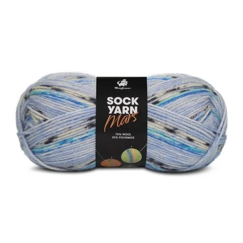 Mayflower Sock Yarn Universe Mars 06 Blanc/Turquoise/Bleu pastel/Bleuet/Bleu marine