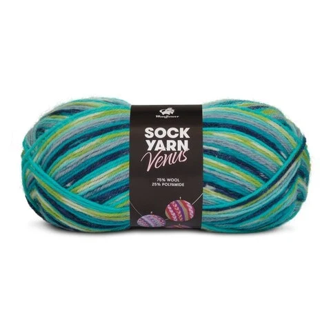 Mayflower Sock Yarn Universe Venus 05 Gris turquoise/Bleu clair/Turquoise/Citron vert/Bleu marine