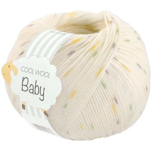 Lana Grossa Cool Wool Baby 368 Blanc/Jaune citron/Gris clair/Vert clair