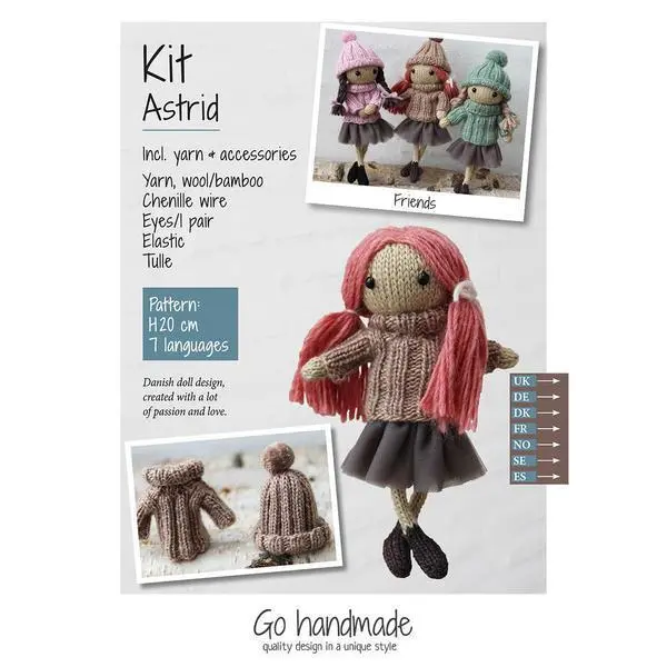 Go Handmade kit tricot Astrid Cheveux roux / robe marron / jupe en tulle