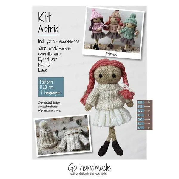 Go Handmade kit tricot Astrid Cheveux roux / robe blanche / jupe en dentelle