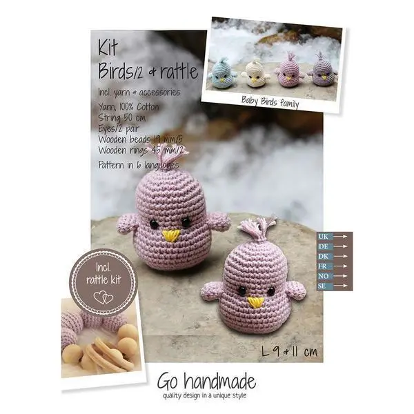 Go Handmade Kit Crochet Bébé Oiseaux et Hochet