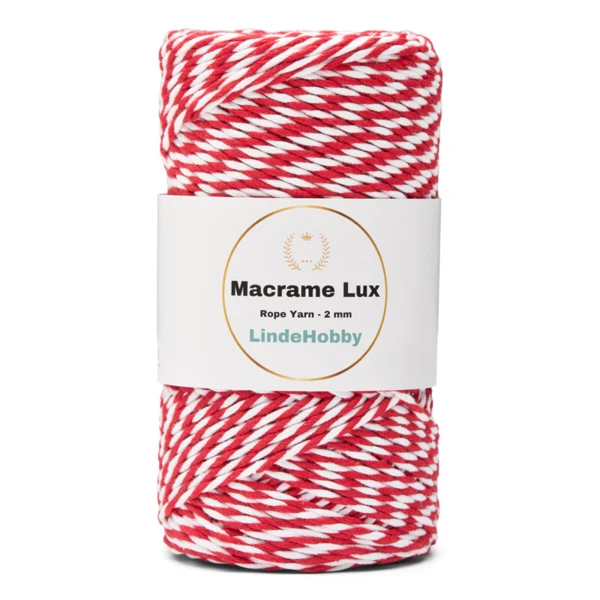 LindeHobby Macrame Lux, Corde de Macramé, 2 mm 12 Rouge et blanc
