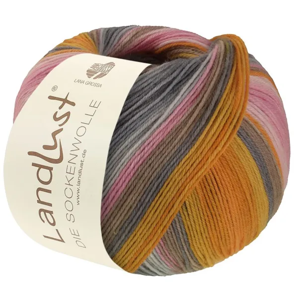 Lana Grossa Landlust Die Sockenwolle 132 Orange/Jaune d'œuf/Orange saumoné/Gris/Gris beige/Rose pâle/Rose/Oeillet/Gris clair