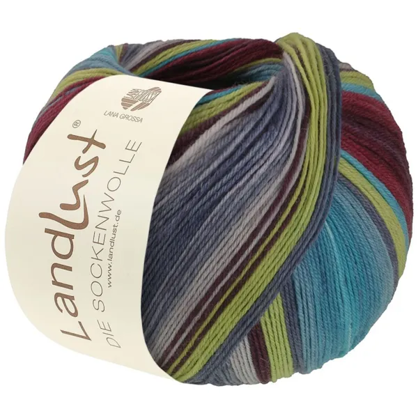 Lana Grossa Landlust Die Sockenwolle 133 Bordeaux/Rouge vin/Turquoise/Pistache/Bleu gris/Clair-/Menthe pétrole/Clair-/Gris souris