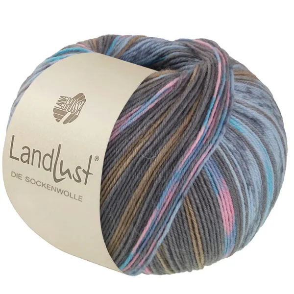 Lana Grossa Landlust Die Sockenwolle 616 Turquoise/Gris/Bleu pâle/Rose/Beige kaki