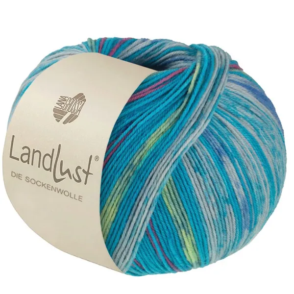 Lana Grossa Landlust Die Sockenwolle 612 Bleu turquoise/Gris clair/Bleu/Bleu clair/Vert pâle/Rose lys
