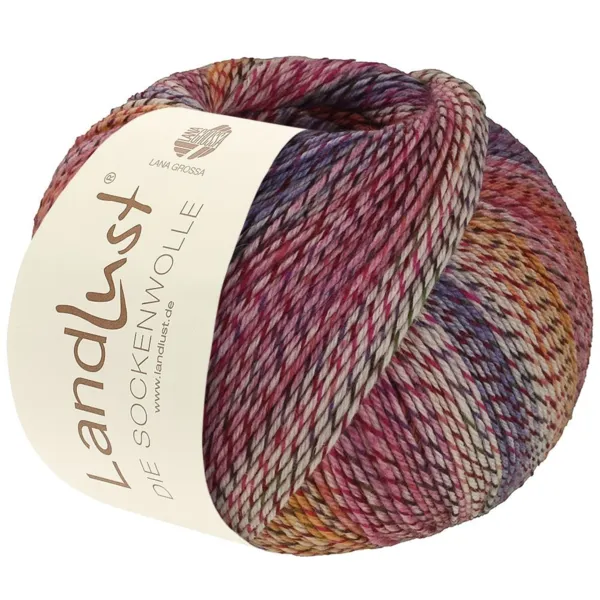 Lana Grossa Landlust Die Sockenwolle 219 Écru/Bordeaux/Rose vif/Violet/Rose/Jaune d’œuf/Bleu violet