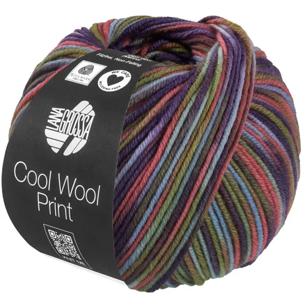 Lana Grossa Cool Wool Print 838 Lichtblauw/Grijsgroen/Camel/Erika/Blauwpaars
