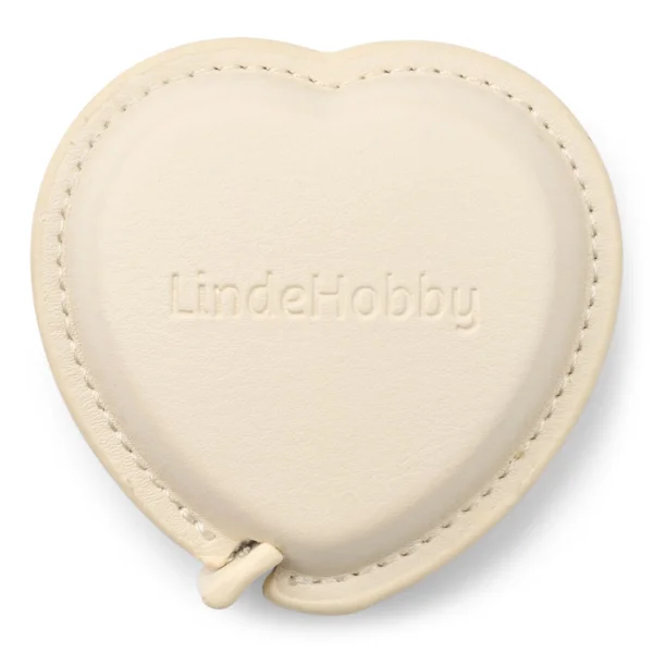 LindeHobby Mètre Ruban Rétractable, Cuir PU, Cœur, 150 cm Blanc cassé