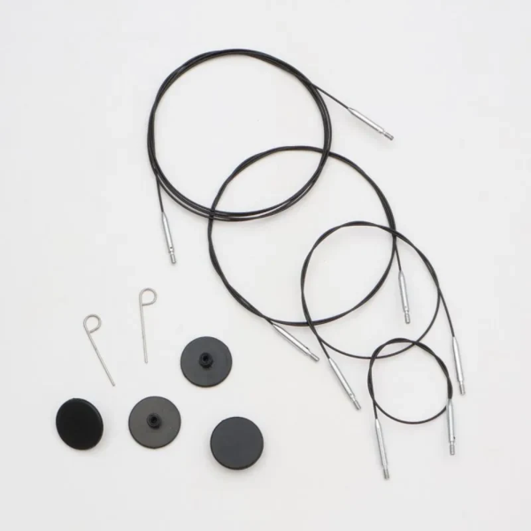 KnitPro Thin & Flex Kabel, Zwart Zilver Swivel, 40–150 cm