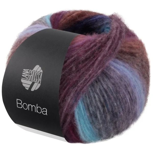Lana Grossa Bomba 03 Saumon/gris rouge/violet foncé/bleu turquoise/bleu pétrole/bleu roi