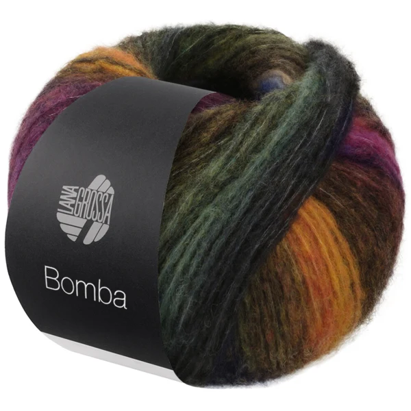 Lana Grossa Bomba 04 Rouille/pétrole foncé/-olive/blanc-/vert gris/violet/mûre/gris jaune