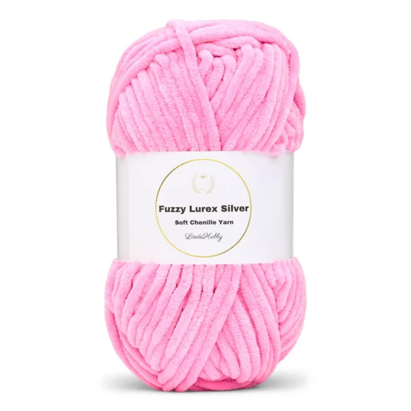 LindeHobby Fuzzy Chenille Silver Lurex 48 Rose clair néon