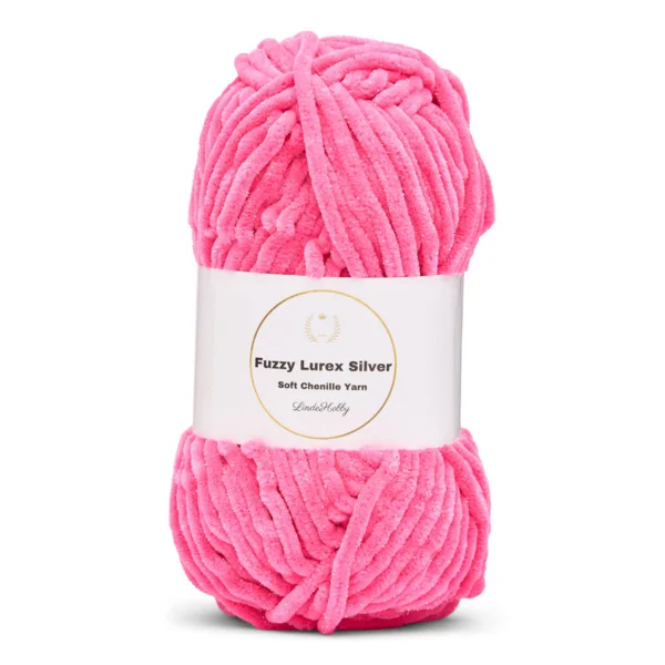LindeHobby Fuzzy Chenille Silver Lurex 49 Rose néon