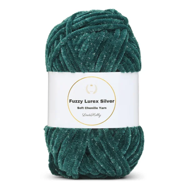 LindeHobby Fuzzy Chenille Silver Lurex 28 Émeraude