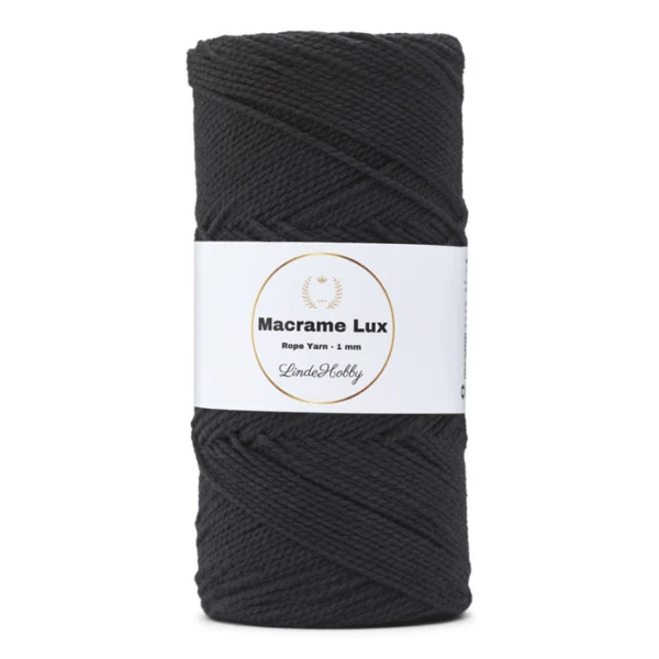 LindeHobby Macrame Lux, Macramékoord, 1 mm 03 Zwart