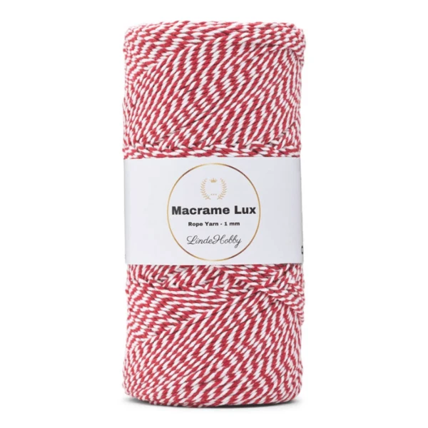 LindeHobby Macrame Lux, Macramékoord, 1 mm 12 Rood en wit