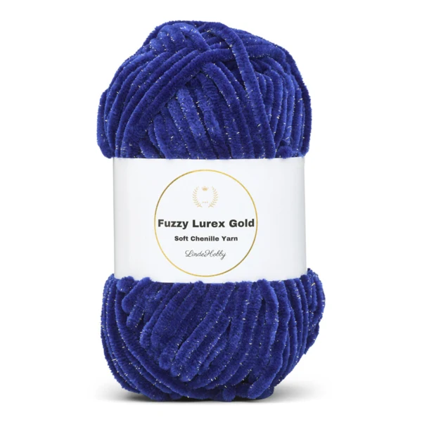 LindeHobby Fuzzy Chenille Gold Lurex 26 Bleu saphir