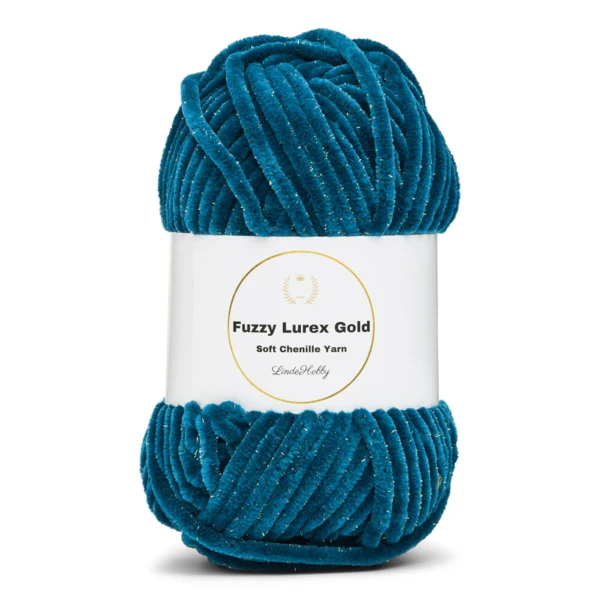 LindeHobby Fuzzy Chenille Gold Lurex 18 Vert pétrole / turquoise foncé