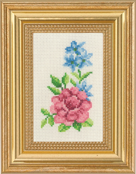 Kit de broderie Roses et fleurs bleues 9 x 14 cm