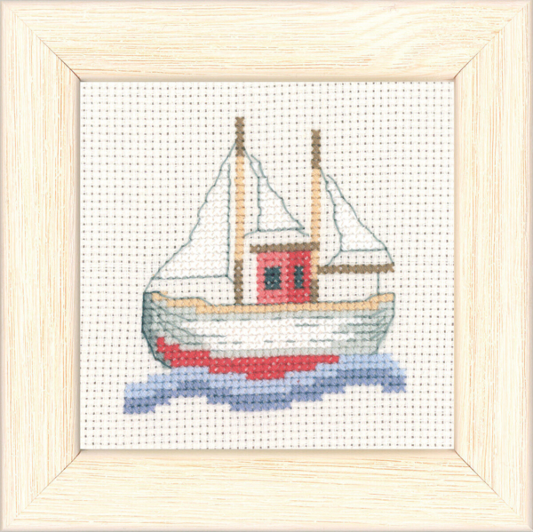 Borduurpakket Vissersboot 9 x 9 cm R5376