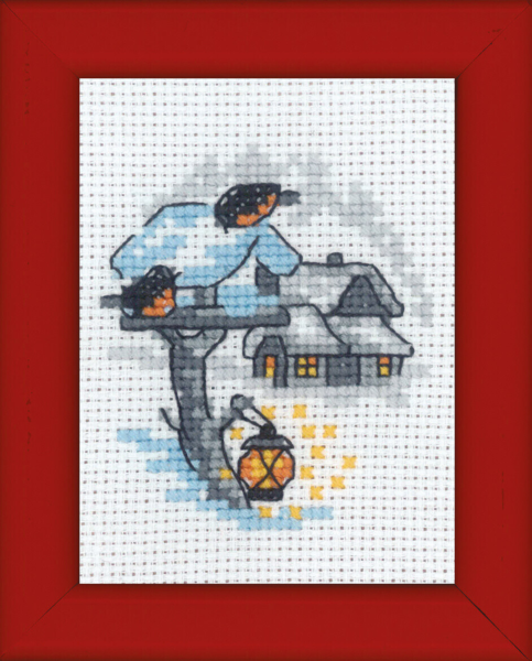 Kit de broderie Tableau de Noël mangeoire à oiseaux 6 x 8 cm