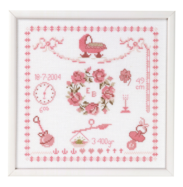 Kit de Broderie Souvenir de Naissance Fille 25 x 25 cm