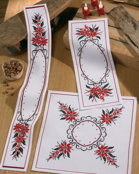 Kit de Broderie Étoiles de Noël Rouges 26 x 67 cm