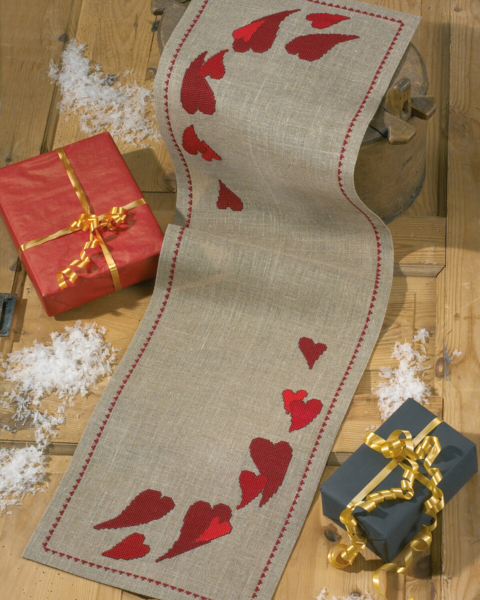 Kit de Broderie Cœurs pour Noël 33 x 115 cm