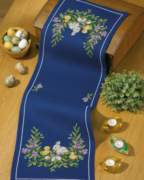 Kit de broderie Chemin de table de Pâques avec Lièvre 35 x 108 cm