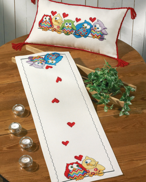 Kit de broderie Chouettes en rangée 32x94 cm