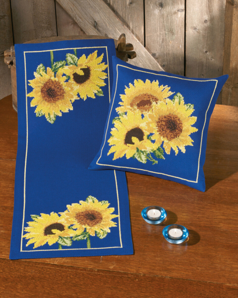 Kit de broderie Tournesols en bleu 35 x 94 cm