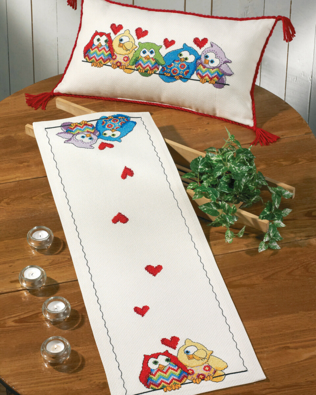 Borduurpakket Uilen op een rij 60 x 35 cm