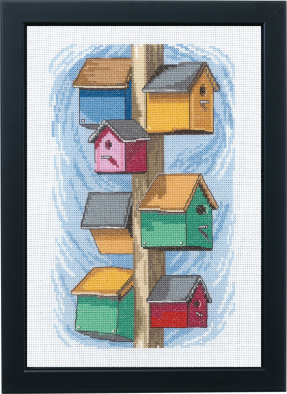 Borduurpakket Vogelhuisjes palen 29 x 20 cm