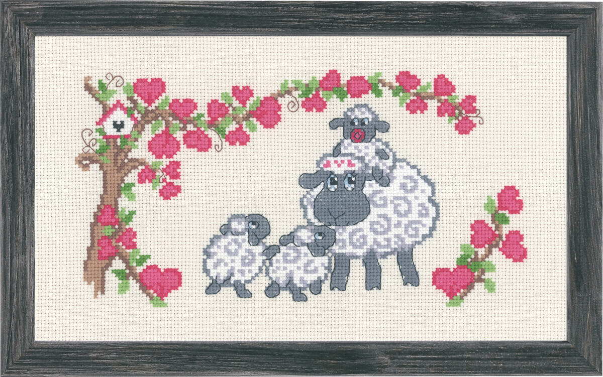 Kit de Broderie Famille de Moutons 16 x 28 cm