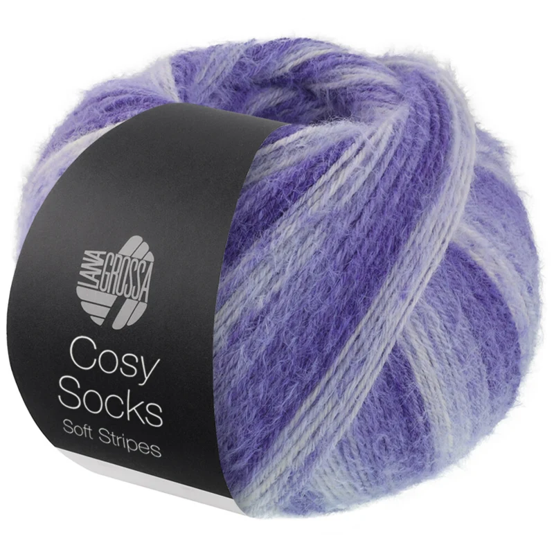 Lana Grossa Cosy Socks Soft Stripes 101 Bleu violet/violet bleu/violet clair/blanc