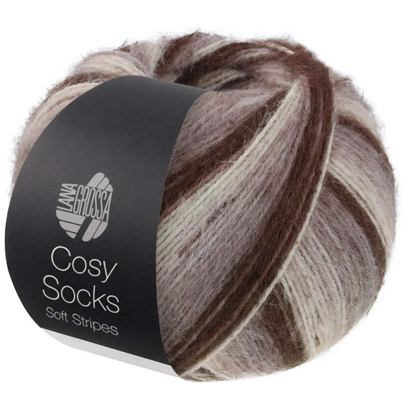 Lana Grossa Cosy Socks Soft Stripes 103 Moka/gris brun/beige/crème