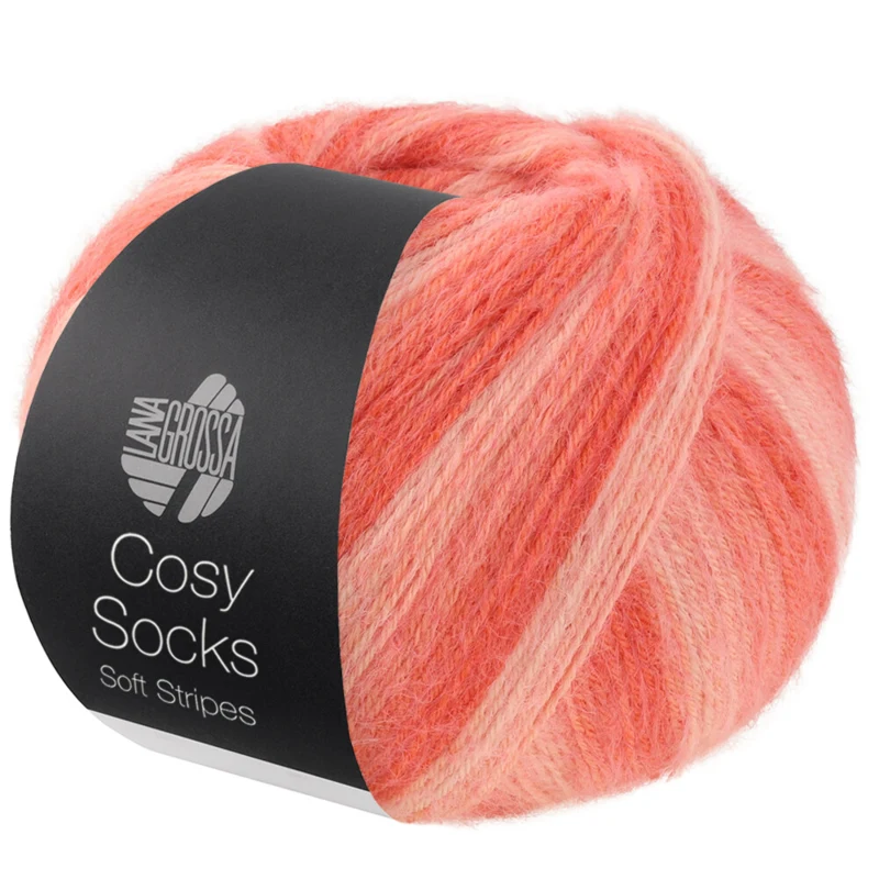 Lana Grossa Cosy Socks Soft Stripes 113 Zalm/zalmrood/koraal