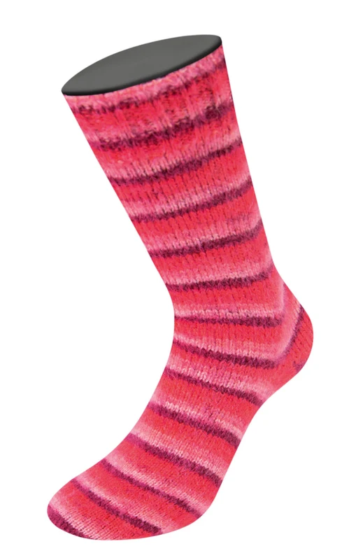 Lana Grossa Cosy Socks Soft Stripes 105 Bordeaux/rose/framboise/rose
